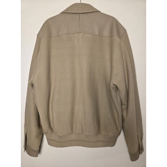 Maxini Collezione Leather & Knit Mens Sz M Jacket Beige Zip Front Quiet Luxury - Picture 8 of 11